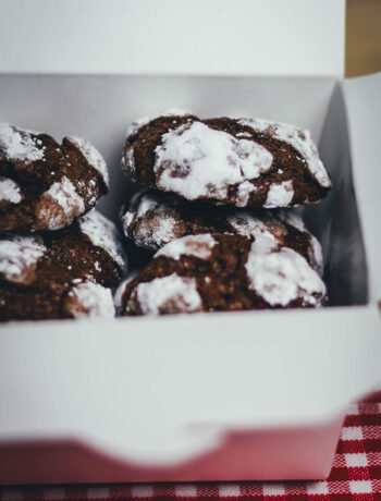 Hier teile ich mein Rezept für diese wunderschönen Schoko-Knusper-Kekse, nach einer originalen Rezeptidee für Chocolate Crackle Cookies oder auch einfach "Crackles" von Martha Stewart. Das amerikanische Gebäck ist ein Klassiker in der Weihnachtsbäckerei und mittlerweile auch unter dem Namen "Chocolate Crinkle Cookies" recht bekannt. Das sind Schokokekse, die durch das Wälzen in Zucker und Puderzucker ihre typische Optik bekommen, wie eingeschneit aussehen und eine knusprige Kruste haben, innen aber weich und chewy wie Brownies sind. Einer meiner Weihnachtsplätzchen-Favoriten auf dem Plätzchenteller! | moeyskitchen.com