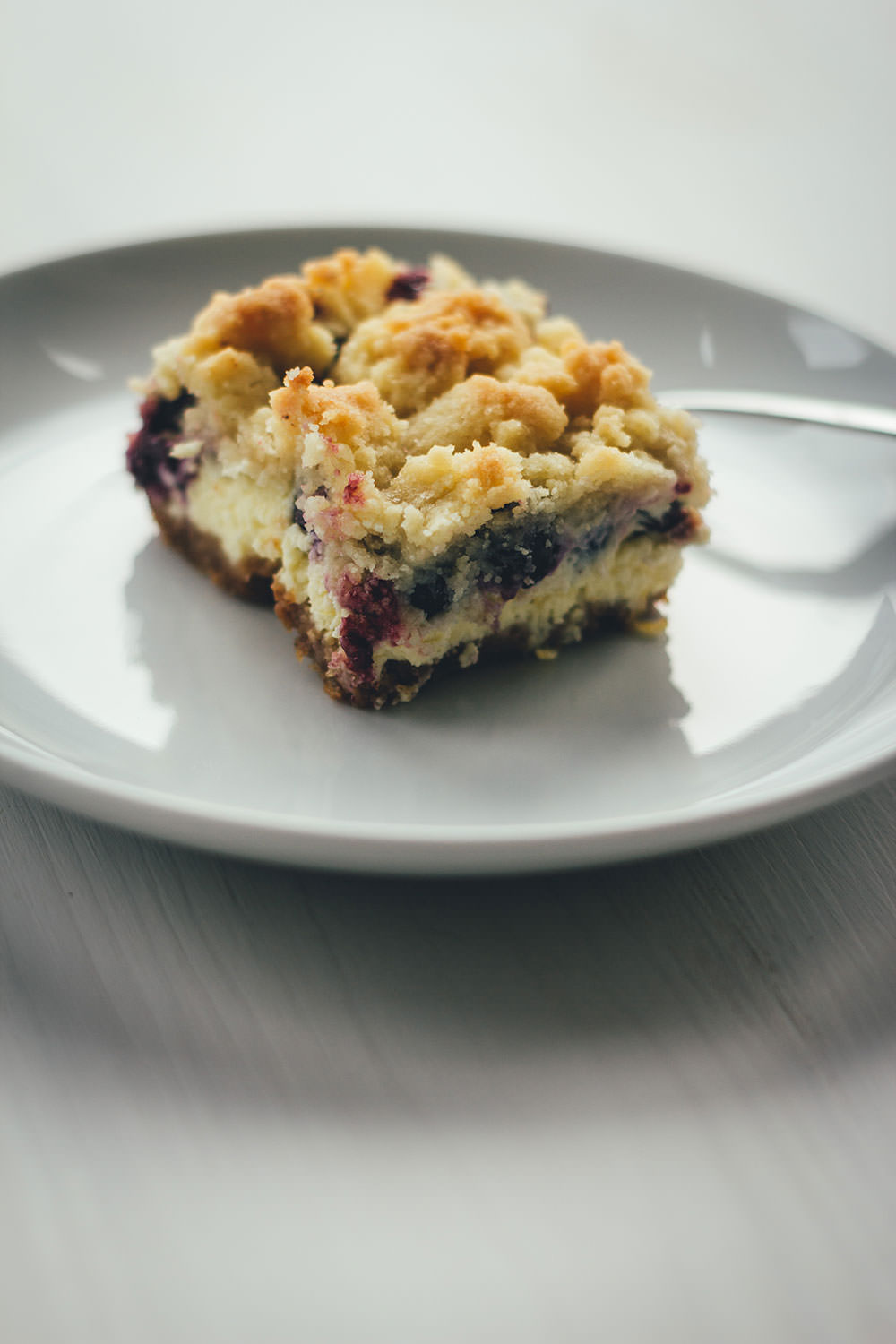 Rezept für saftigen Blaubeer-Cheesecake mit buttrigen Streuseln | amerikanischer Käsekuchen mit frischen Blaubeeren | moeyskitchen.com #cheesecake #käsekuchen #blaubeeren #heidelbeeren #blueberries #streuselkuchen #streusel #rezepte #foodblogger