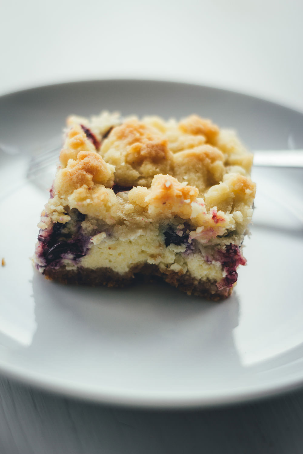 Rezept für saftigen Blaubeer-Cheesecake mit buttrigen Streuseln | amerikanischer Käsekuchen mit frischen Blaubeeren | moeyskitchen.com #cheesecake #käsekuchen #blaubeeren #heidelbeeren #blueberries #streuselkuchen #streusel #rezepte #foodblogger