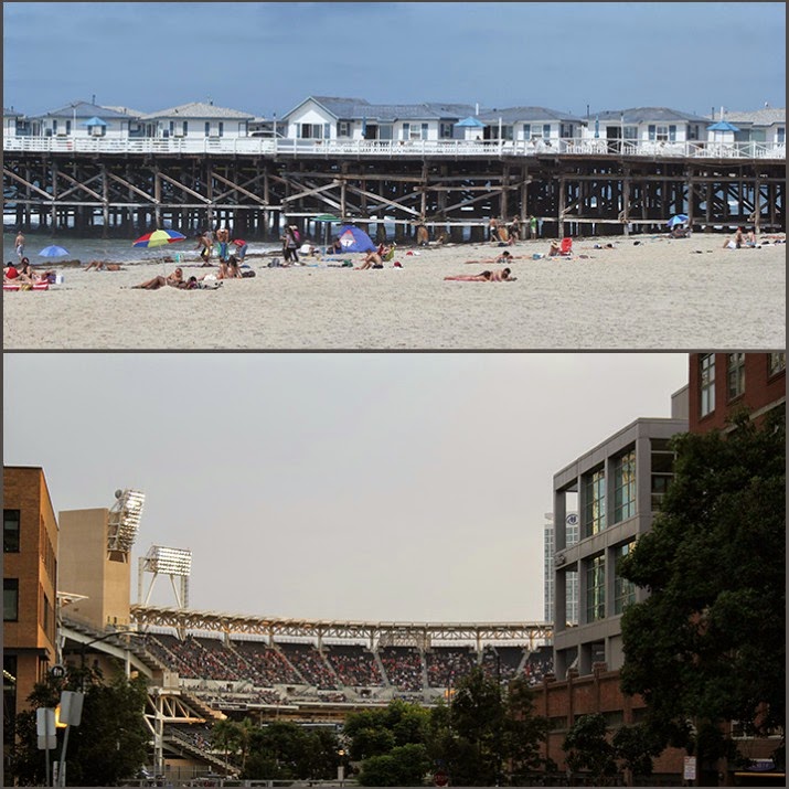 San Diego Collage mit Strand und Stadion San Diego Collage oben: Strand, unten: PetCo-Stadion mitten in der Stadt
