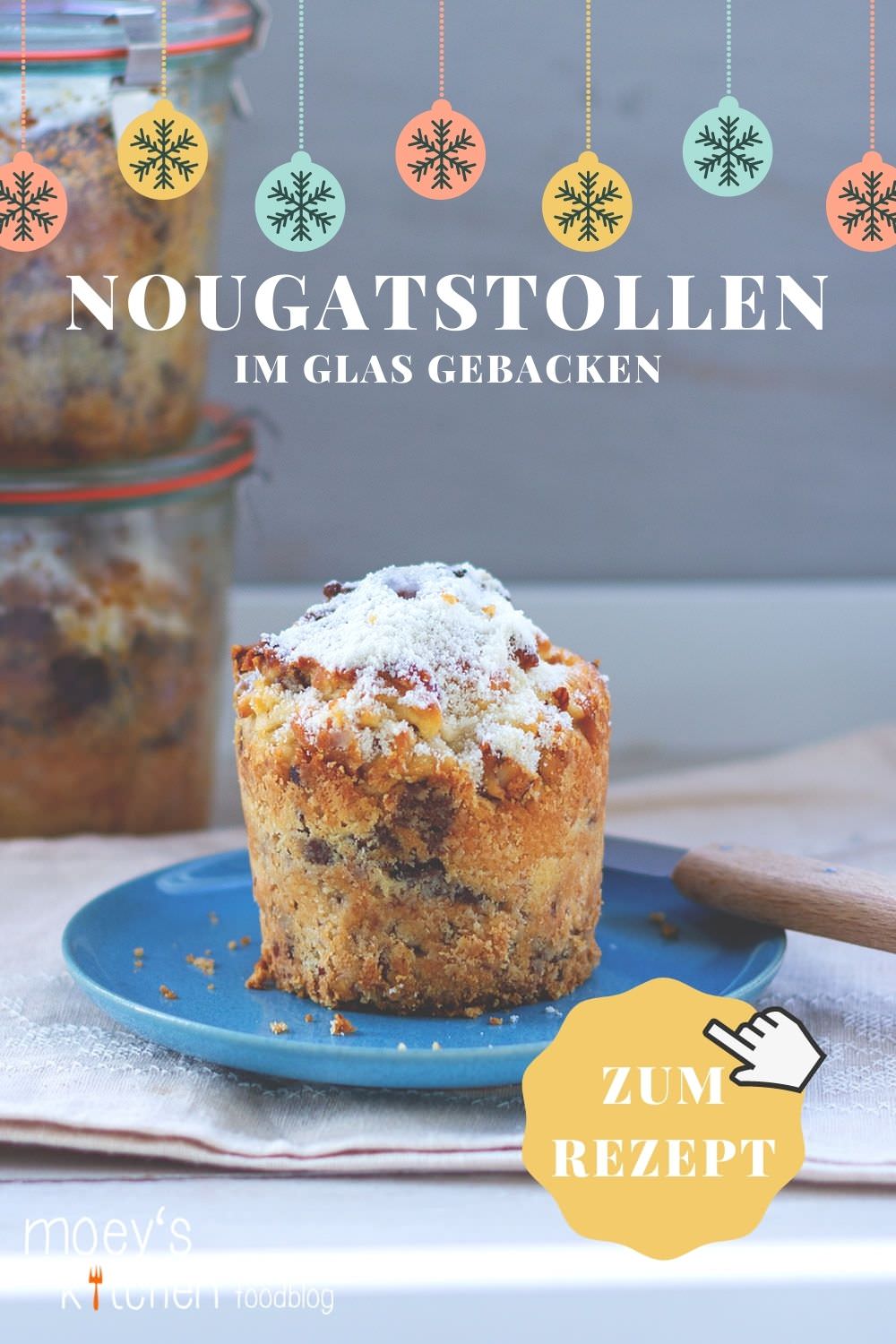 Nougatstollen im Glas | Saftiger Butter-Hefe-Stollen mit Nussnougat und gerösteten Haselnüssen | im Glas gebacken ein tolles Geschenk aus der Küche | moeyskitchen.com #stollen #nougatstollen #kuchenimglas #weihnachten #advent #rezepte #foodblog #rezept #foodblogger #weihnachtsbäckerei #geschenkeausderküche