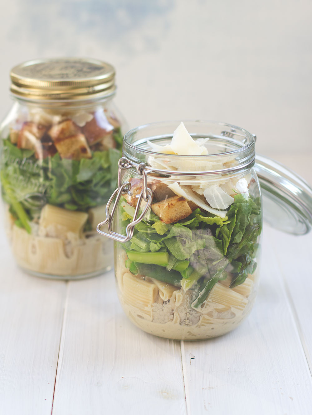Caesar Pasta Spargel Salat im Glas - Rezept mit und ohne Thermomix