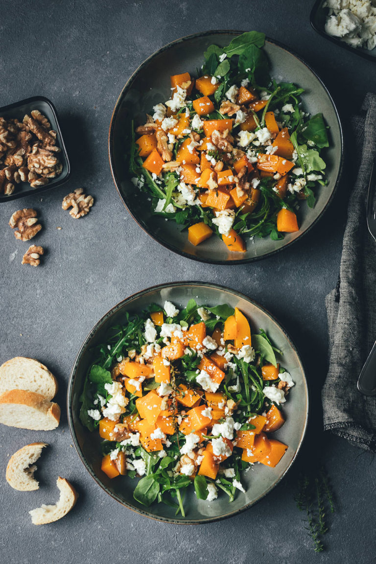 Lauwarmer Kürbis-Salat mit Rucola, Feta und Walnüssen - moey&amp;#39;s kitchen ...