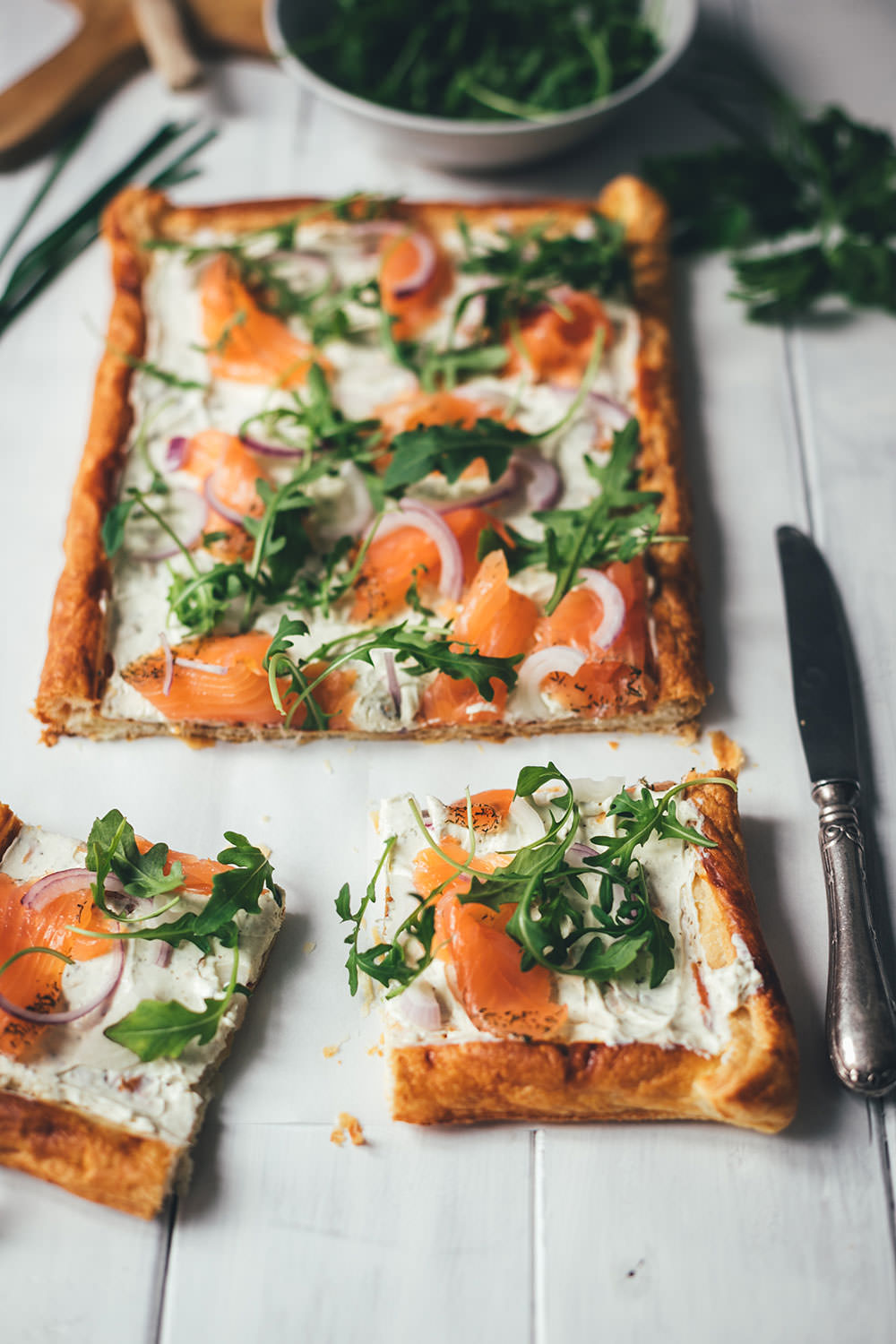 Blätterteig-Tarte mit Frischkäse, Graved Lachs und Rucola - moey&amp;#39;s ...