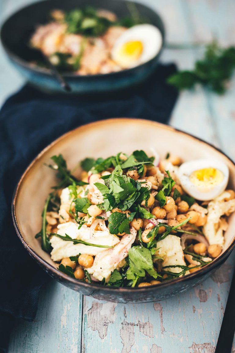 Schneller Kichererbsen-Thunfisch-Salat mit Mozzarella und Ei – Protein ...