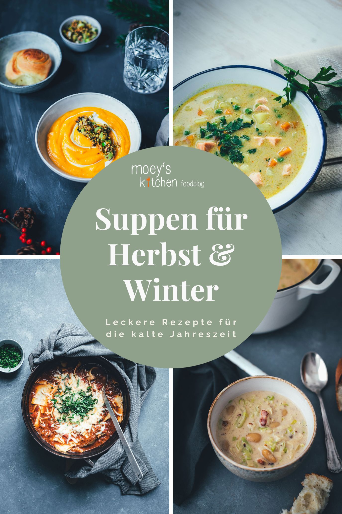 Collage aus Suppen für eine Rezeptsammlung rund um Suppen für den Herbst und Winter | moeyskitchen.com