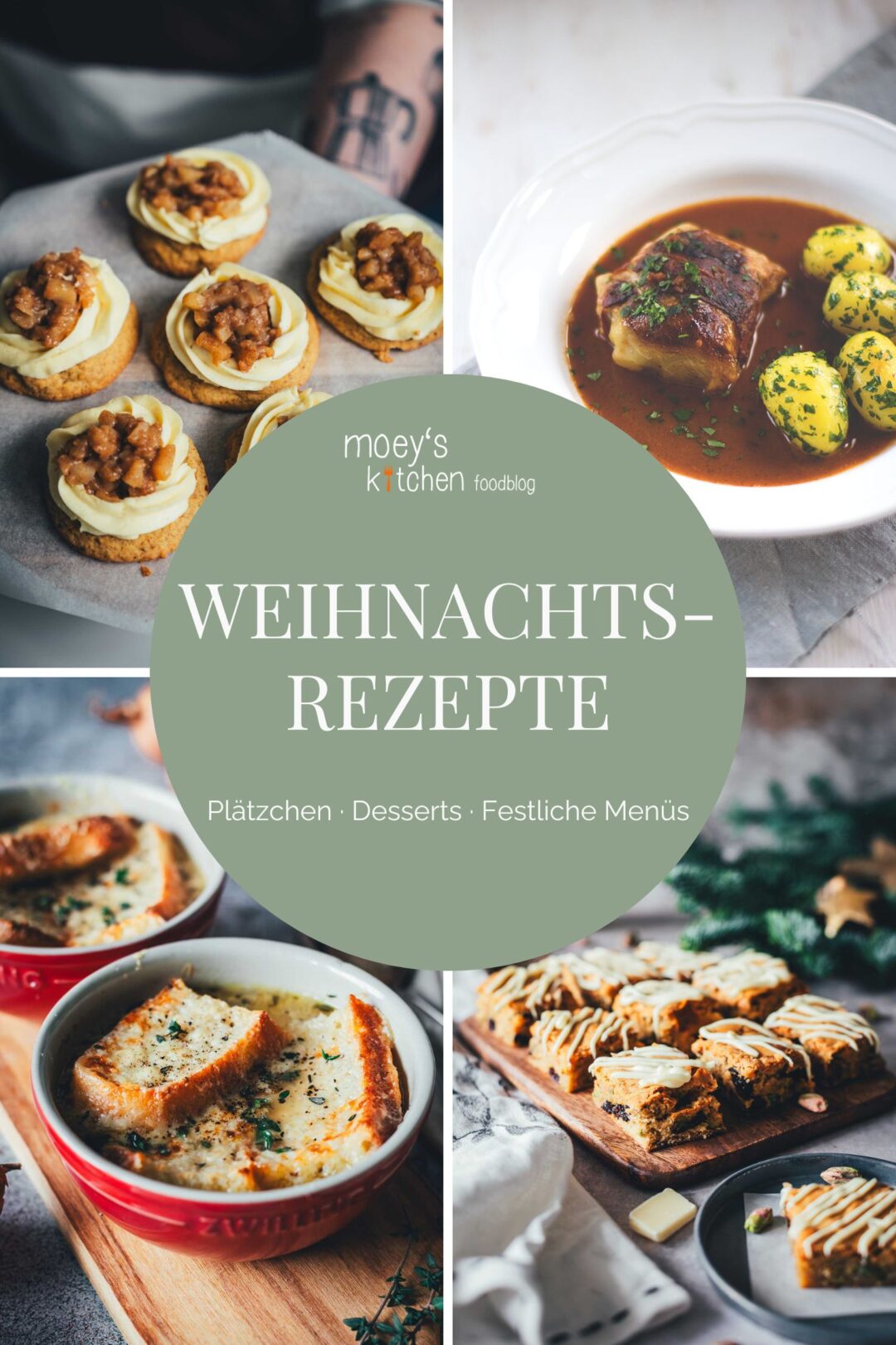 Collage Weihnachtsrezepte mit ausgewählten Bildern aus dem Sammelbeitrag und dem zugehörigen Text "Weihnachtsrezepte"