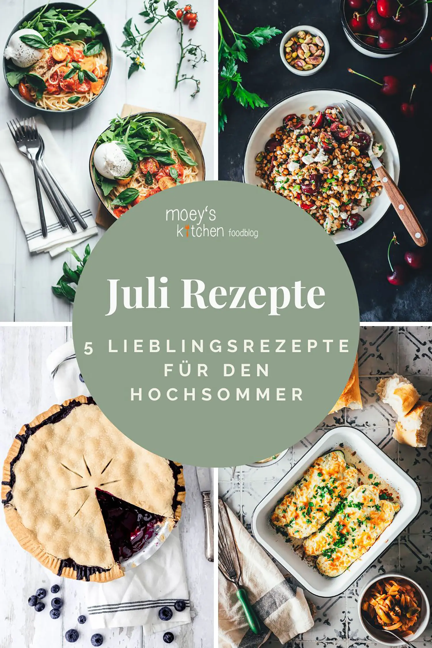 Collage für dem Sammelbeitrag der Juli-Rezepte mit einem Einblick auf die Rezepte in diesem Beitrag